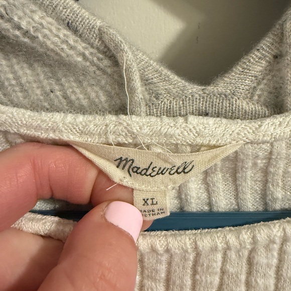 Madewell ivory stone gray ribbed drop sleeve oversized long sleeve shirt top - Picture 6 of 7